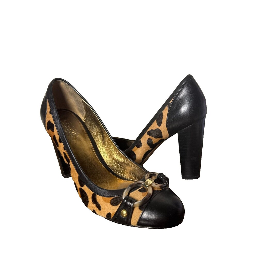 Coach Leopard Haircalf Leather Pumps Women 7.5 B Block Heels Animal Print Y2K